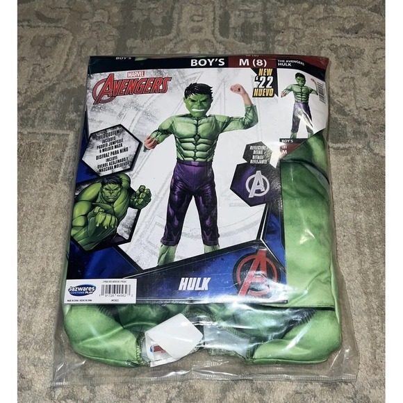 New Marvel Avengers Hulk Jumpsuit & Mask Youth Sz Medium 8 Halloween Costume - Picture 1 of 3